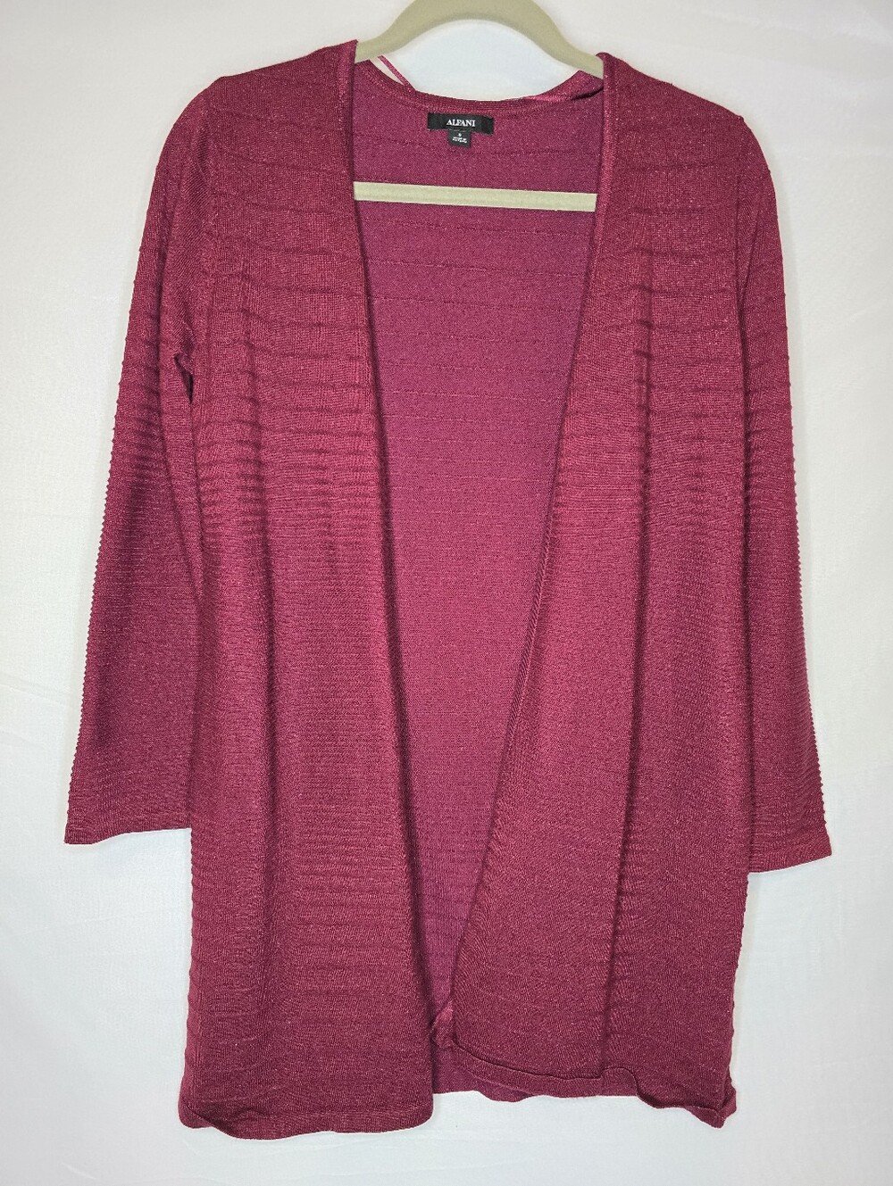Alfani Women's Metallic Shimmer Open-Front Long Cardigan Sweater Burgundy Size S